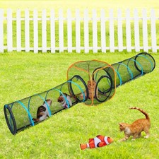 Collapsible Cat Play Tunnel and House - 2 Tunnels  Cube for Indoor and Outdo...