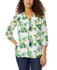 Jones New York Women's Top Sz L Floral-Print 3/4-Sleeve Tunic