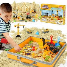 pc Construction Truck Set, 15x15 Foldable Sandbox, 2.2lb Sensory Sand
