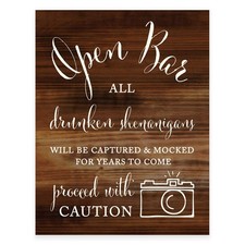 Wedding Party Signs Rustic Wood Print 8.5x11-Inch Open Bar Decor Reception