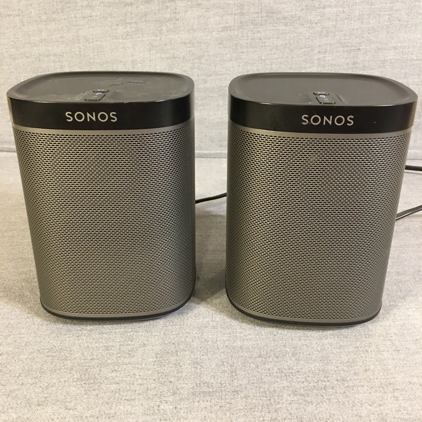 Sonos PLAY:1 Pair of Smart Speakers, blk/gray, Working, S2 app, Manuf. 08/14,