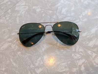 Ray-Ban Aviator Sunglasses Silver Metal Frame Green Tinted Glass