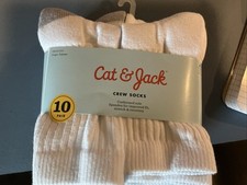 Cat Jack Cushion Sole Crew Socks 10 Pair White Size Medium 9-2 1/2