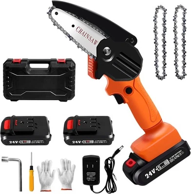 WEEPRO Mini Chainsaw Cordless 4 Inch 24V Electric Chain Saw 2500mAh 2 Batteries US