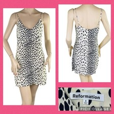 Reformation Ivory & Black Cheetah Animal Print Mini Sun Slip Dress Small