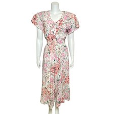 Vintage 80s Carol Anderson Floral Midi Dress Size S Belted Modest Made in USA