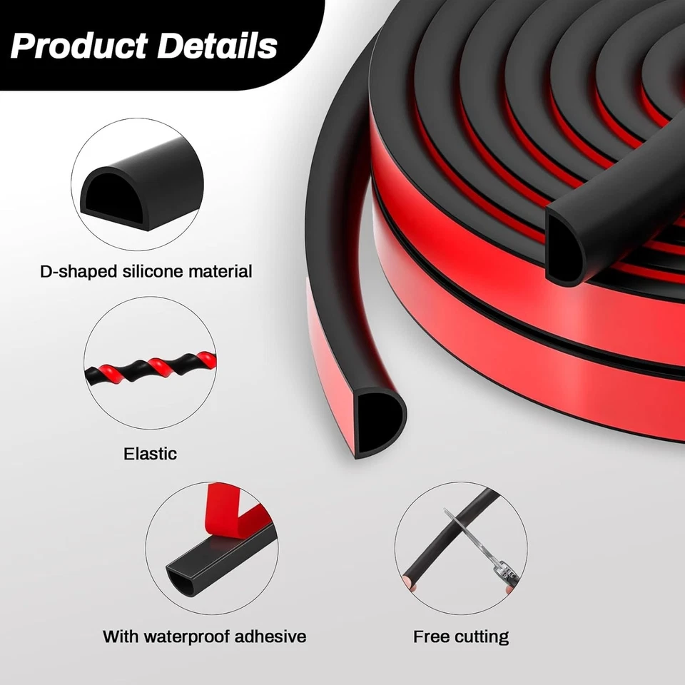 20 pés decapagem climática 3/8"W X 1/4"T tira de vedação de porta de carro universal automotiva... - Imagem 3 de 4