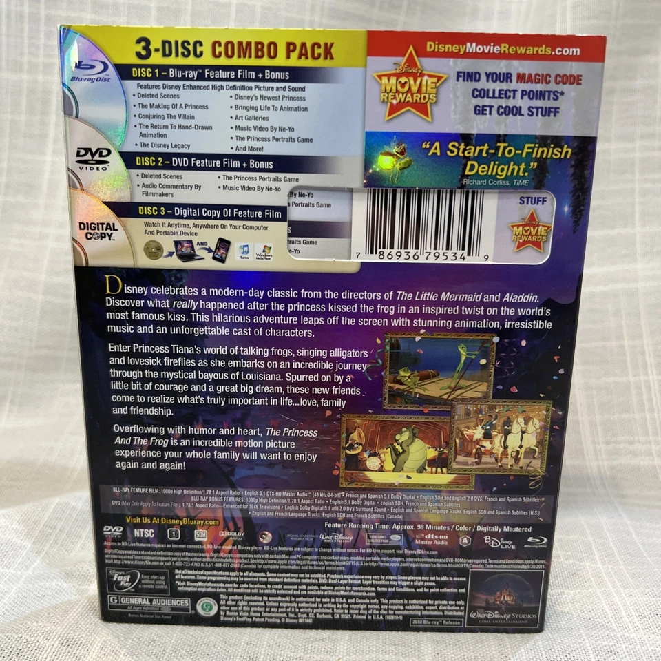 The Princess and the Frog ~ Disney Blu-ray + DVD + Digital w/ Slipcover ~ NEW - Image 3 of 3