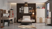 Beiges Jugendzimmer Bett Kleiderschrank Kommode Nachttische Schreibtisch