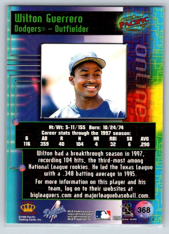 1998 Pacific Online #368 Wilton Guerrero - Image 2 of 2