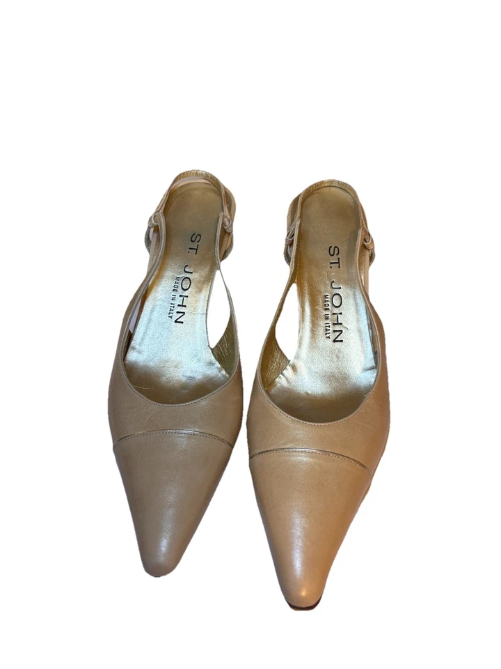 St John De Colección Tacón Eslinga Trasero, Tiro Bajo, Tacón Gatito, Cuero Amarillo Crema, Talla 5 Foto 2 de 4