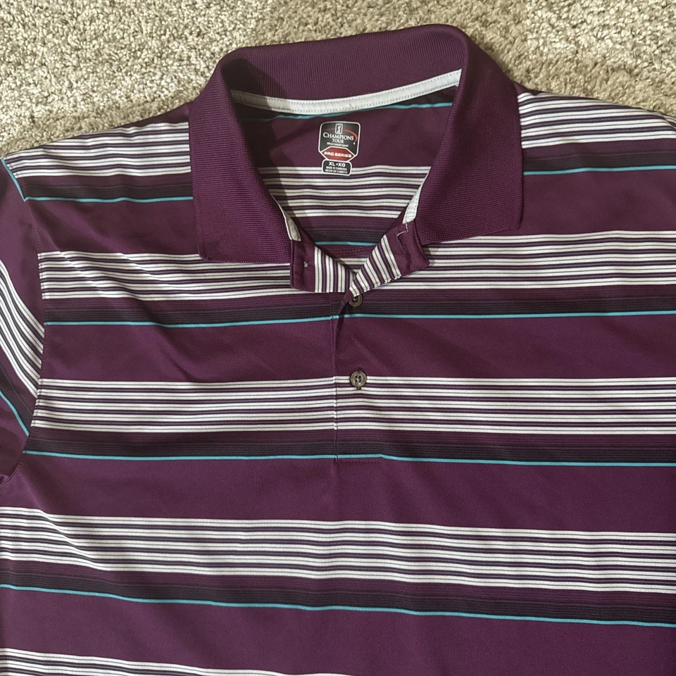 CHAMPIONS TOUR Golf Shirt Men's Size XLPro Series PGA Purple Stripes - Image 2 of 4