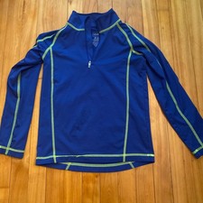 LL Bean Kids 1/4 Zip Royal Blue with Lime Green Stitching Stretchy Pullover D7