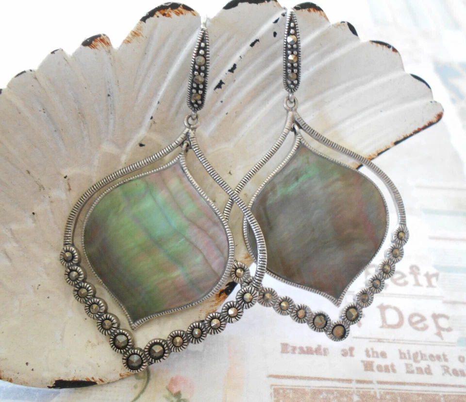 Pendientes colgantes de abulón de marcasita de plata de ley Silpada W2290 31BB1 Foto 4 de 4