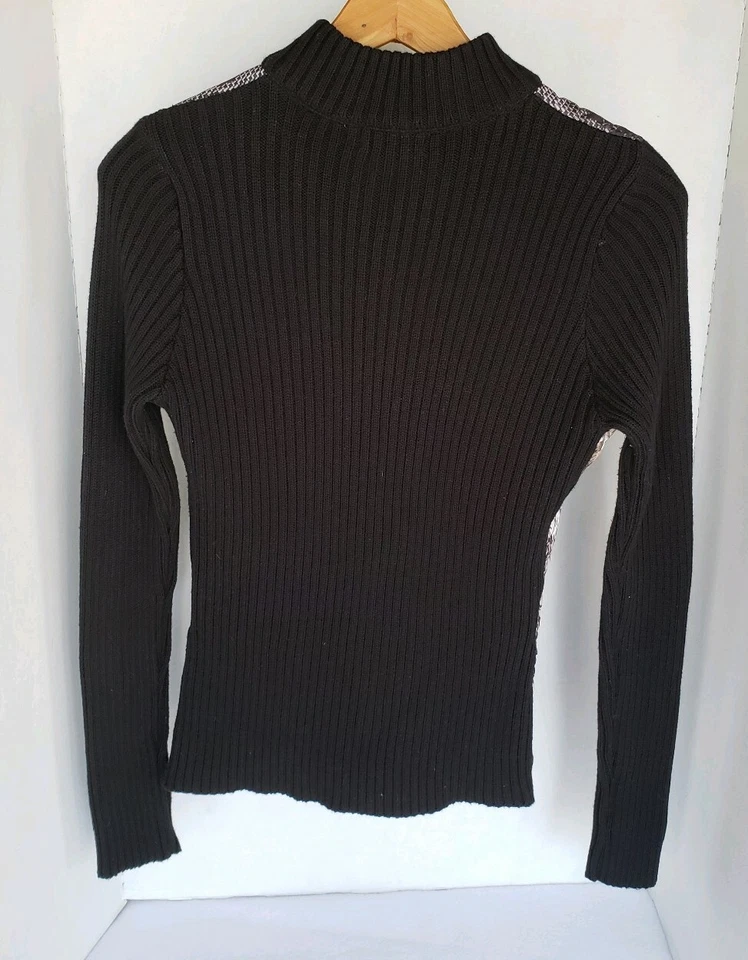 Cárdigan Suéter One World Negro Blanco Gráfico Negro Manga Cremallera Talla Pequeña Foto 2 de 4