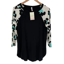 P & Rose Leopard Print Top Black Women Small T1219
