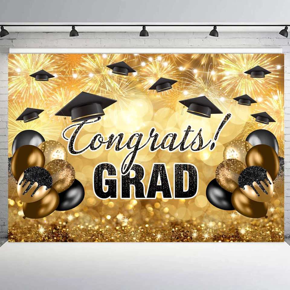 Globo de 10x8 pies negro y dorado 2025 graduación foto fondo accesorios de estudio Foto 2 de 4