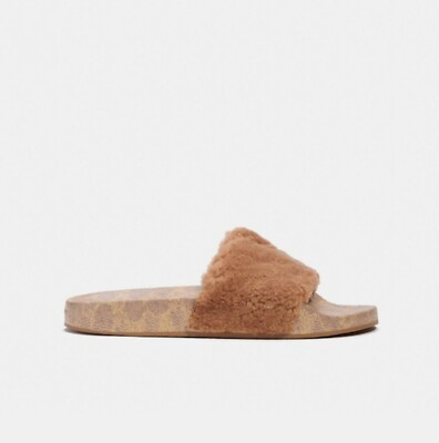 Coach Pool Slides Shearling Tan Brown Size 13 Shoes Slippers Slip On Sandals Coach | Shoes | Coach Pool Slides Shearling Tan Brown Size 3  main image 2