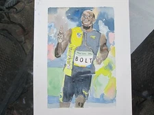 BOLT, Usain / Original Watercolor / 9" x 12" / Mimi Davis, Artist
