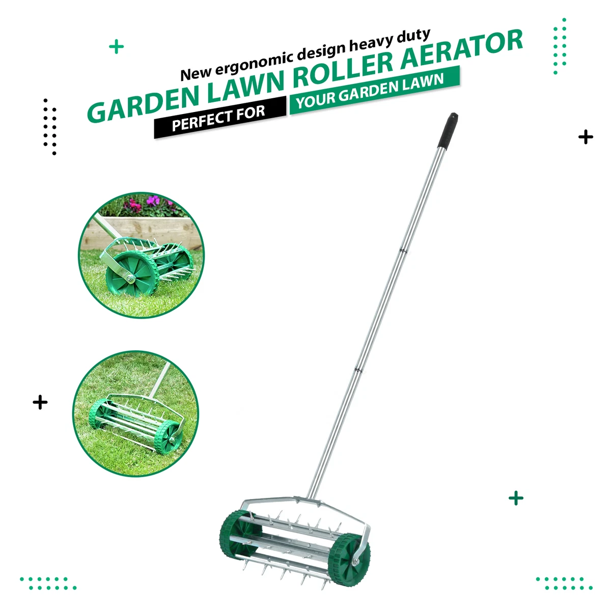 Gardening Lawn Aerator Grass Roller With 3 Level Adjustable