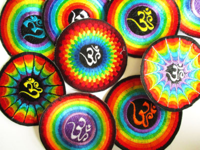Aufnäher PATCH OM Aum Mandala Lotos Blume Nepal Indien Goa Hippie Regenbogen psy