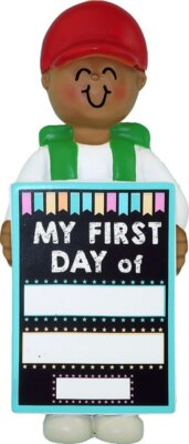My 1st Day of School Male, African-American Personalized Christmas Ornament