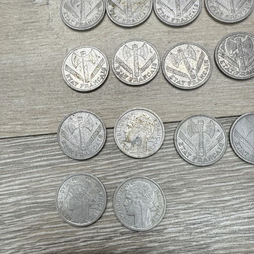 Lot of 22 WW2 France (Vichy French State) 1,2,5,20 Franc Coins 1942-1945 - Picture 9 of 13