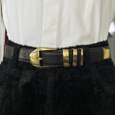 Gianne Vercase Vintage Belt Size 95/38 GIANNI VERSACE black leather belt w/ 3 gold tone loops size  main image 2