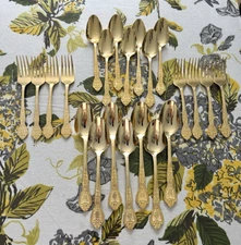 Vintage Rogers STANLEY ROBERTS Gold Royalty 22 Piece Dessert Lot / Set