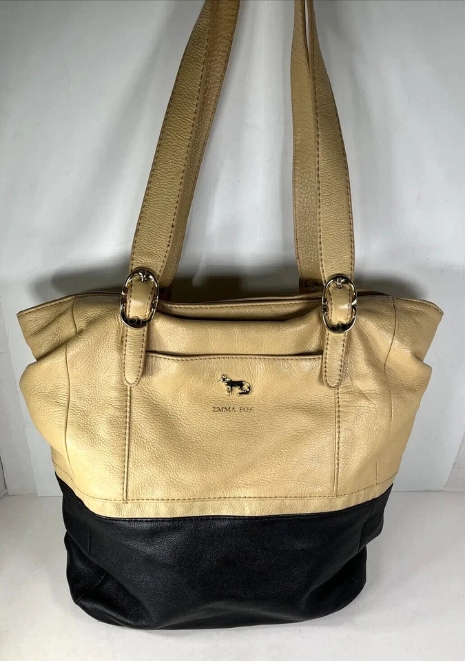 Bolso de Hombro Emma Fox Dos Tonos Beige y Negro Cuero Suave Foto 2 de 4