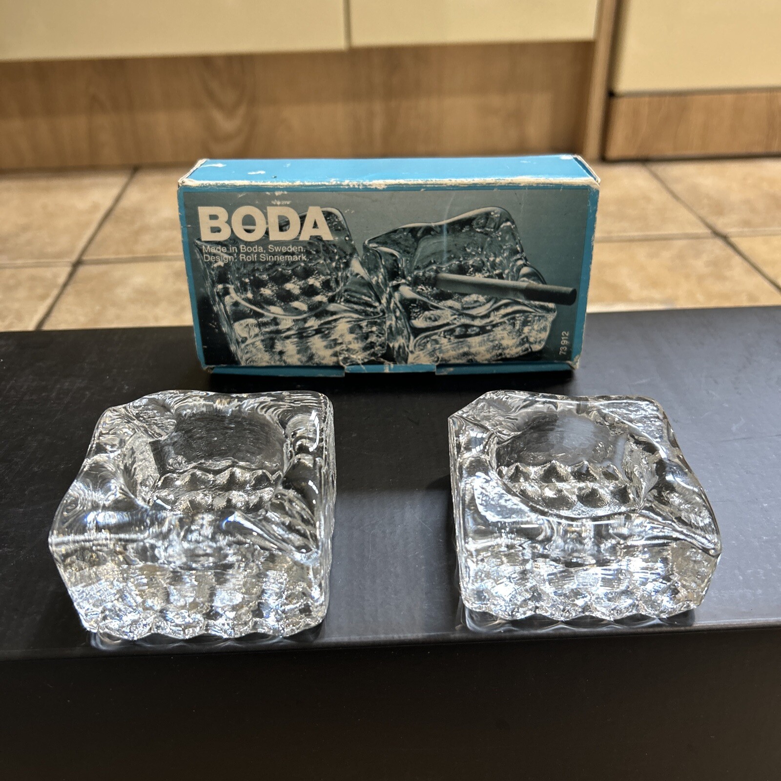 Scandinavian Kosta Boda Glass Cigar Ashtray, Vintage Heavy Thick Glass