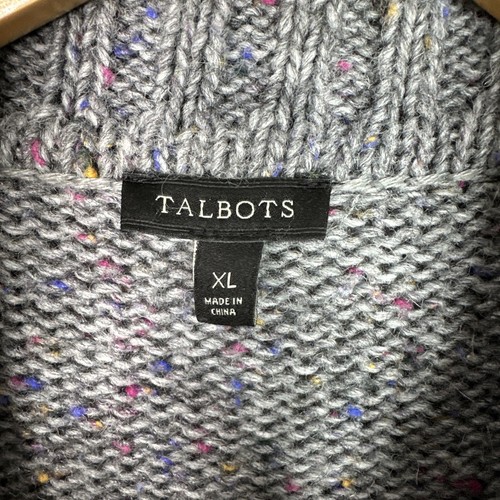 Talbots Cardigan Sweater Womens XL Gray Wool Blend Colorblock Cottagecore Button - Picture 6 of 11