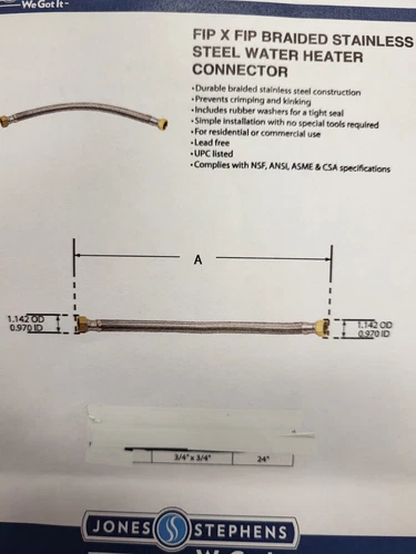 Jones Stephens, 3/4 in. FIP x 3/4 in. FIP x 24 in. Length Braided Stainless Stee - Picture 5 of 5