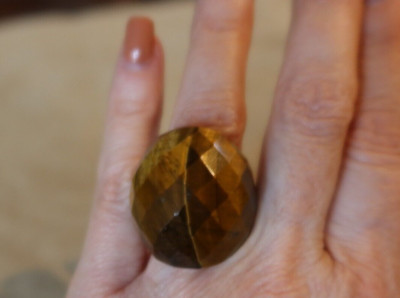 HUGE! Tateossian London Tiger's Eye ring gold and 925 sterling silver size 5