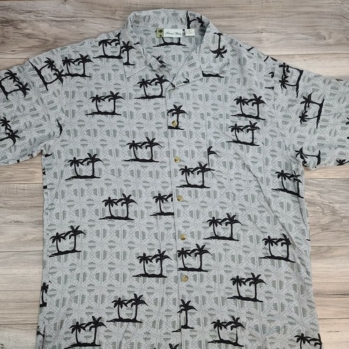 Island Blue Men's Hawaiian Shirt Tropical Island Palm Trees Print Size XL