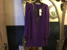 French connection size 8 purple jewelled neck party dress  occasion new silk