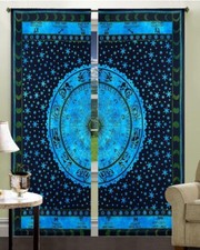 Indian Tie Die Mandala Boho Zodiac Sign Hippie Tapestry Window Curtains-82 x41