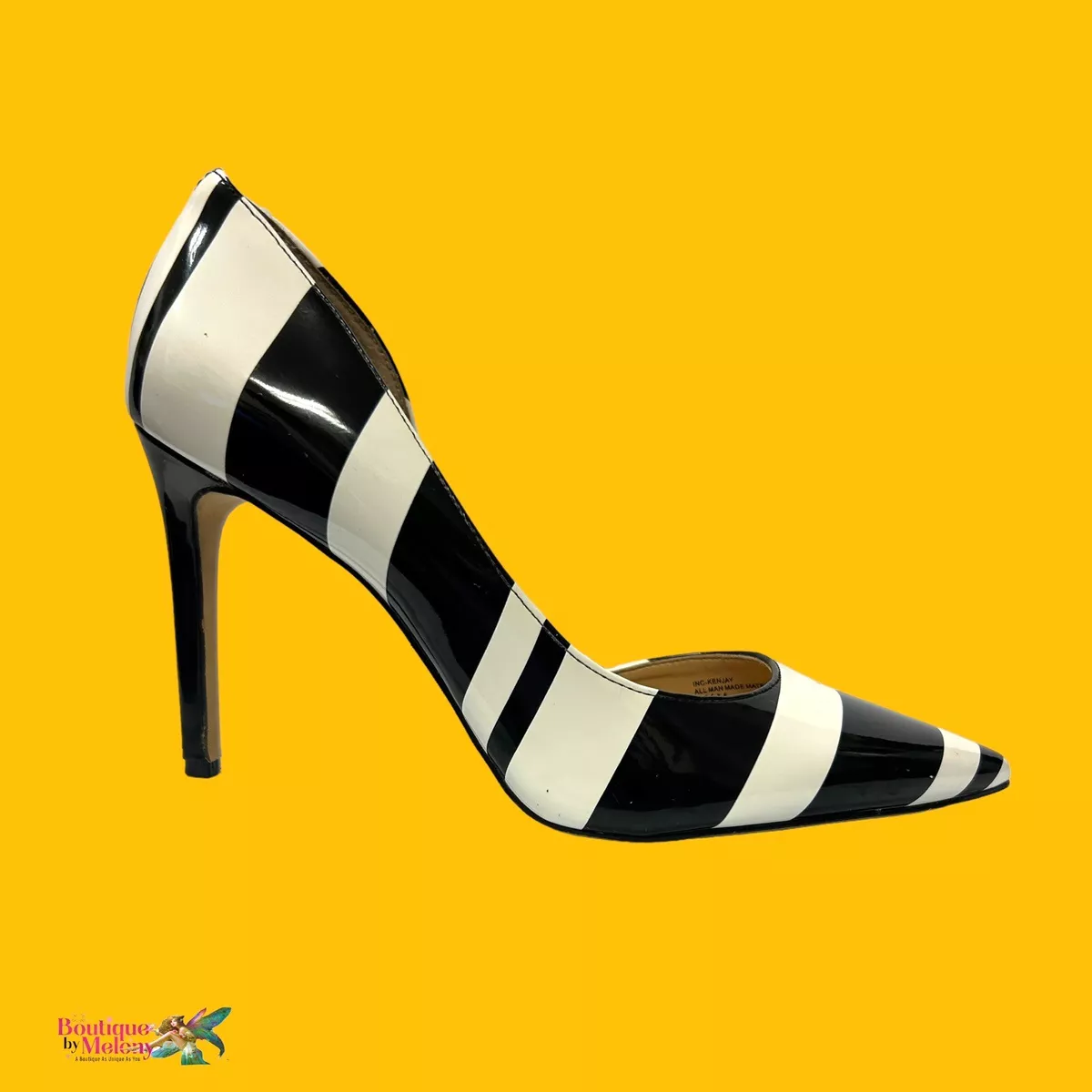 INC Intl Concepts Ken Jay Black White Stripes Pumps Shoes Heels