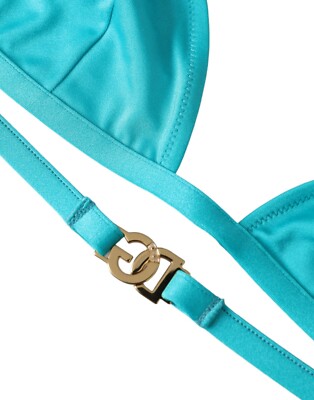 DOLCE & GABBANA Bikini Top Green Halter DG Logo Swimwear
