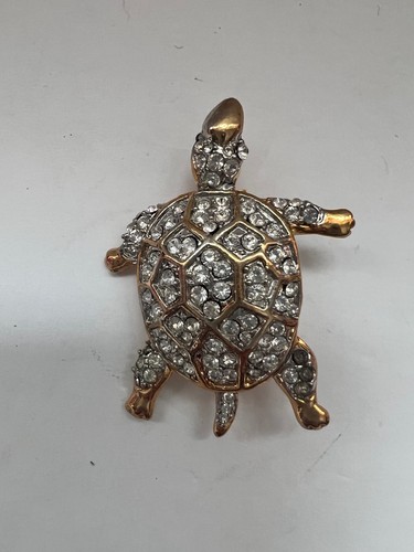 VINTAGE ENTZÜCKENDE SCHILDKRÖTE SCHILDKRÖTE KRISTALL STRASS BROSCHE PIN