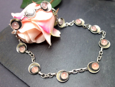 Nils Erik From wundervolles Rosenquarz Collier Kette massiv 925 Silber Dänemark