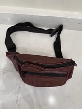 Vintage Maroon Genuine Leather Multi-Pocket Fanny Pack Waist Bag