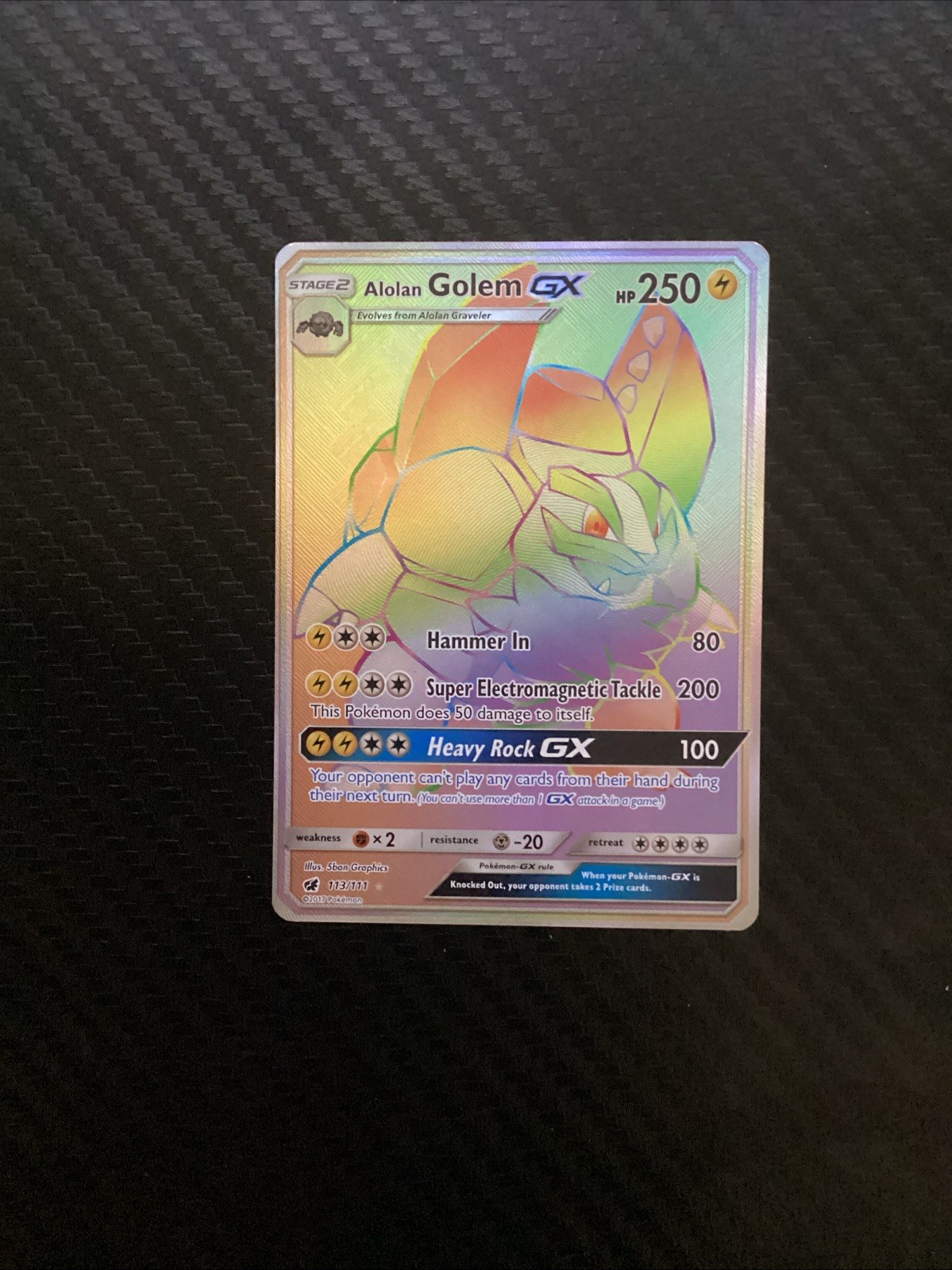 Alolan Golem GX (Secret) 113/111 Sm-Crimson Invasion Holo NM