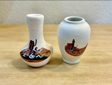 Miniature Southwestern Style Pair Of Vases Hand Painted Desert Scenes 