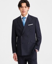 Kenneth Cole Mens Slim fit Double Breasted Suit Jacket Blazer 48 R Blue Striped