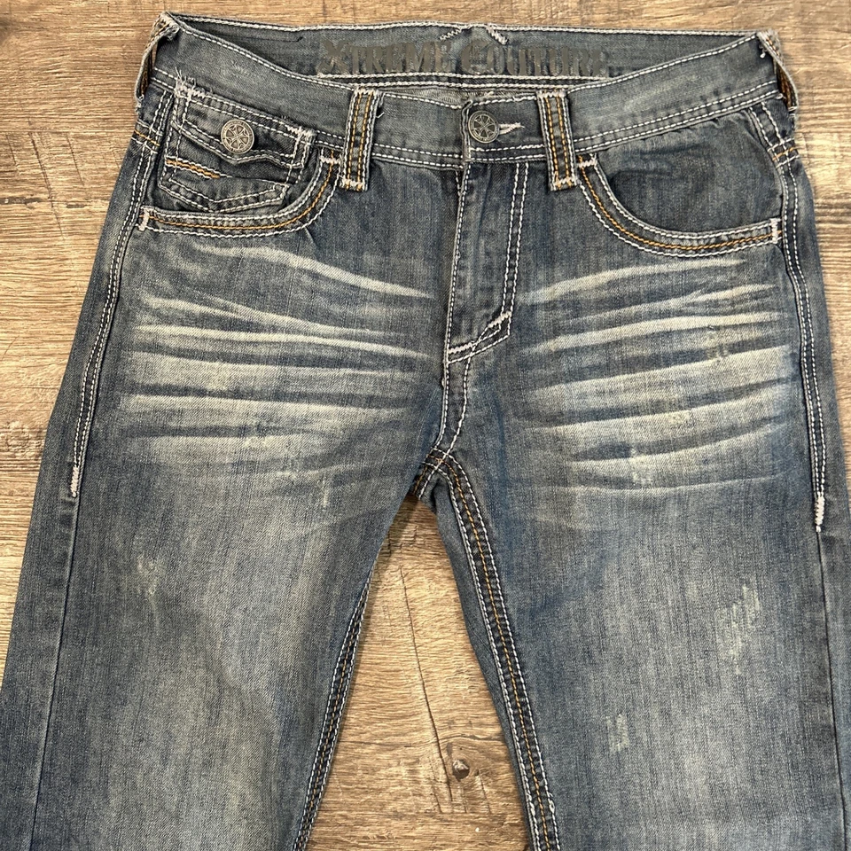 Pantalones de mezclilla Xtreme Couture para hombre 30x30 azul pierna recta desgastados retro Y2K años 90 Foto 2 de 4