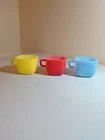 Vintage Glasbake Square Mugs Set 3 Yellow Red Blue Hazel Atlas Milk Glass