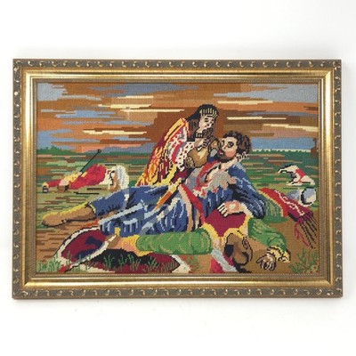 Kosovo Maiden Needlepoint 70 s Art Vintage Wood Frame 18x13 Handmade