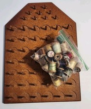Vintage 1979 Wooden Thread Bobbin Rack Spool Holder Wall Mount 51 Pegs w/ spools