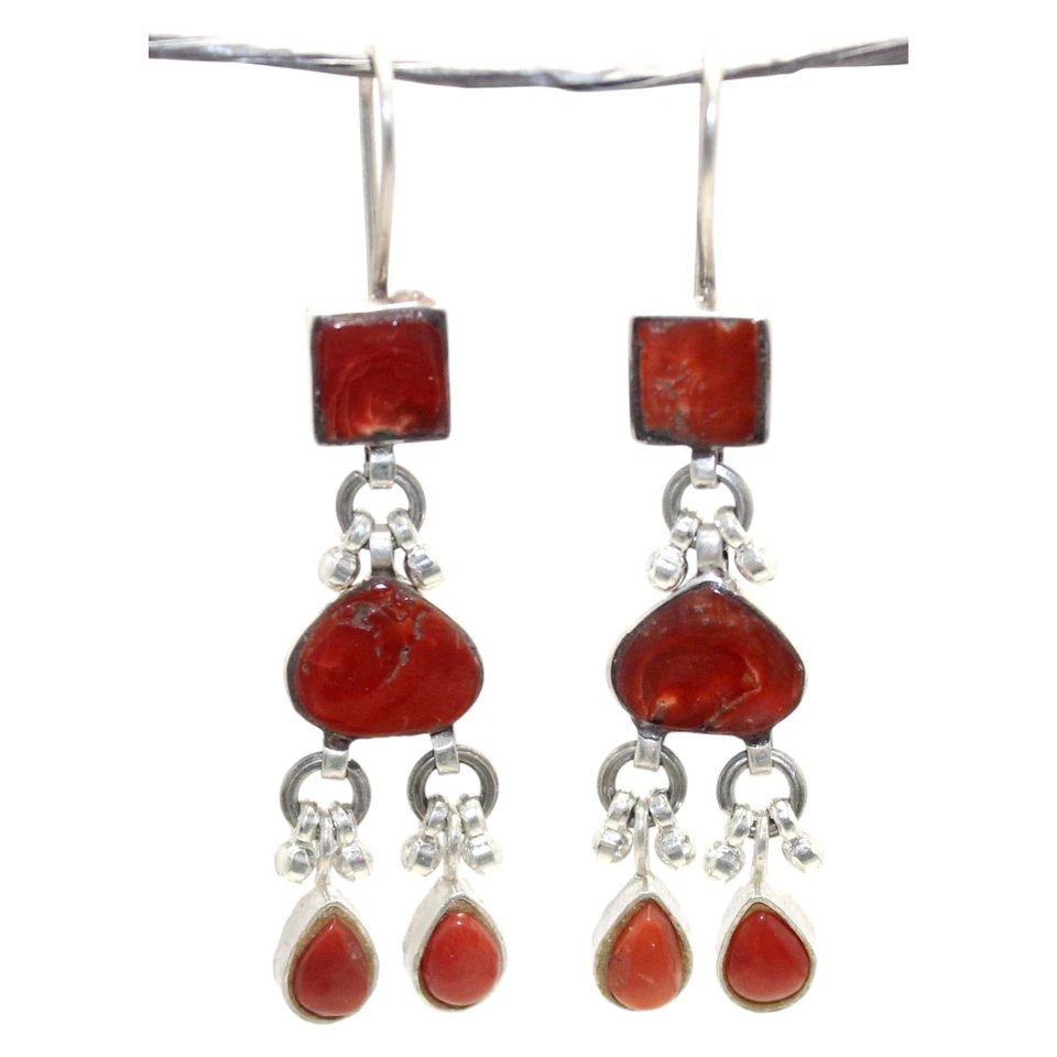 Earrings 925 Sterling Silver Natural Orange Gem Stone Handmade Women Gift G469 - Изображение 3 из 4